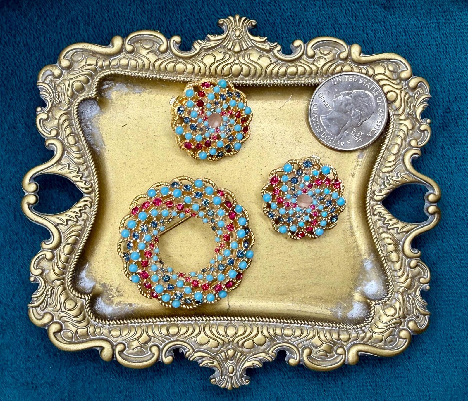 Vintage Sarah Coventry “Song of India” Brooch & Clip-On Earrings Set – 1960s