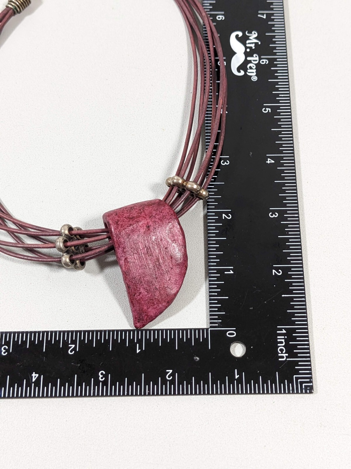 Purple Pink Curved Bar Multi Cord Necklace Artisan Style 19 inches