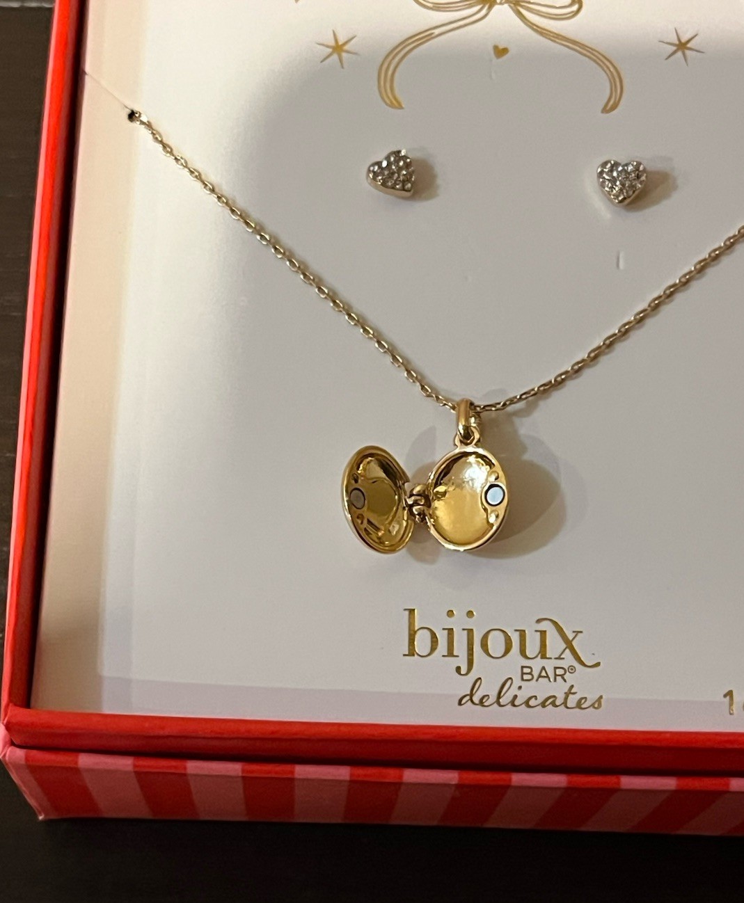 Bijoux Bar Delicates Necklace Locket & Earring Set New