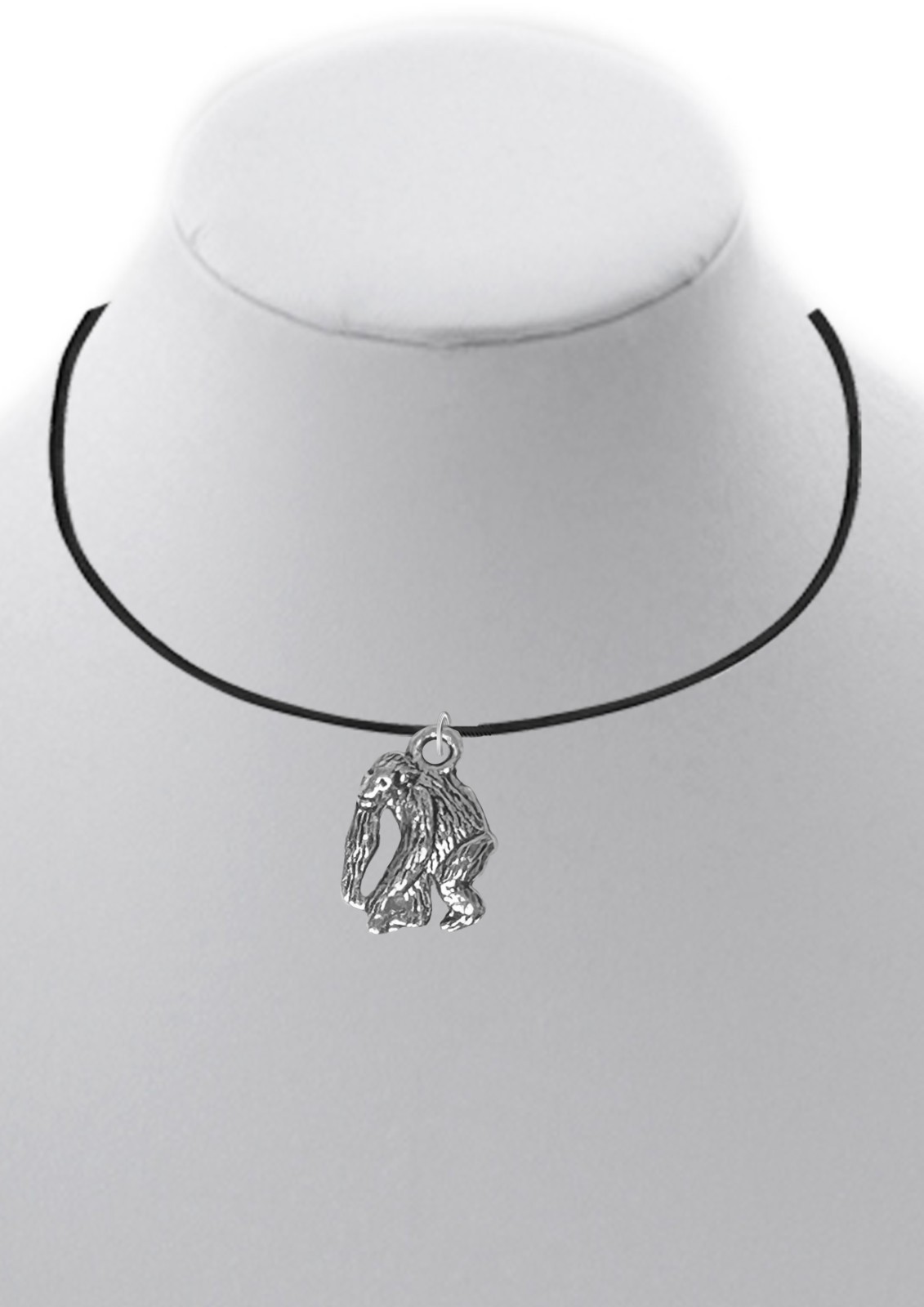 ch125 Ape Gorilla silver tone PENDENT ON A BLACK CORD Necklace 18″