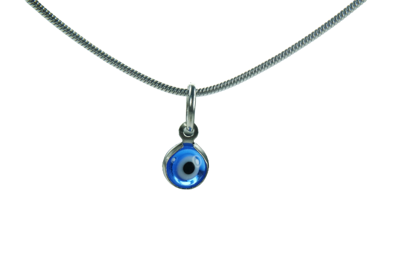 Tiny Evil Eye Necklace or Earrings, Clear Blue Eye Malocchio Protection 6mm/.25″
