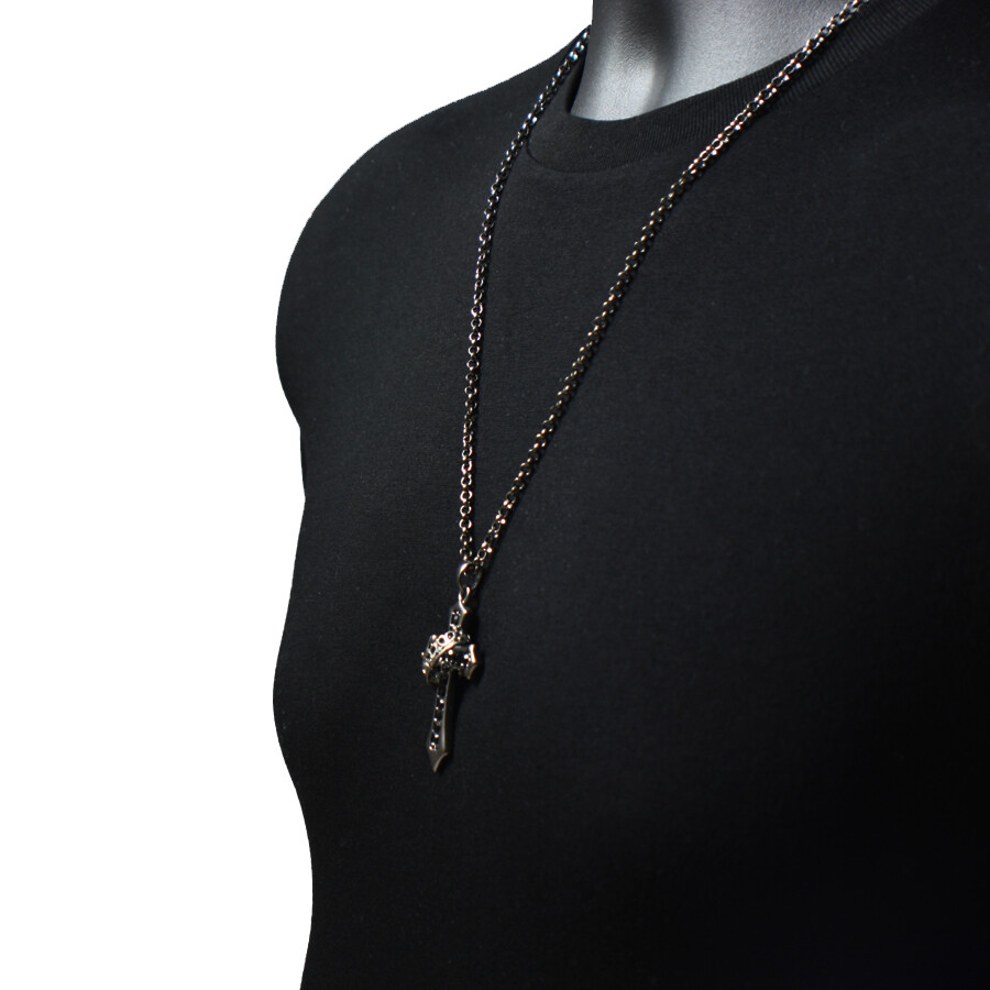 Cross Ring Black Gray Black Pendant with 24″ Chain Necklace for Men Kids Women