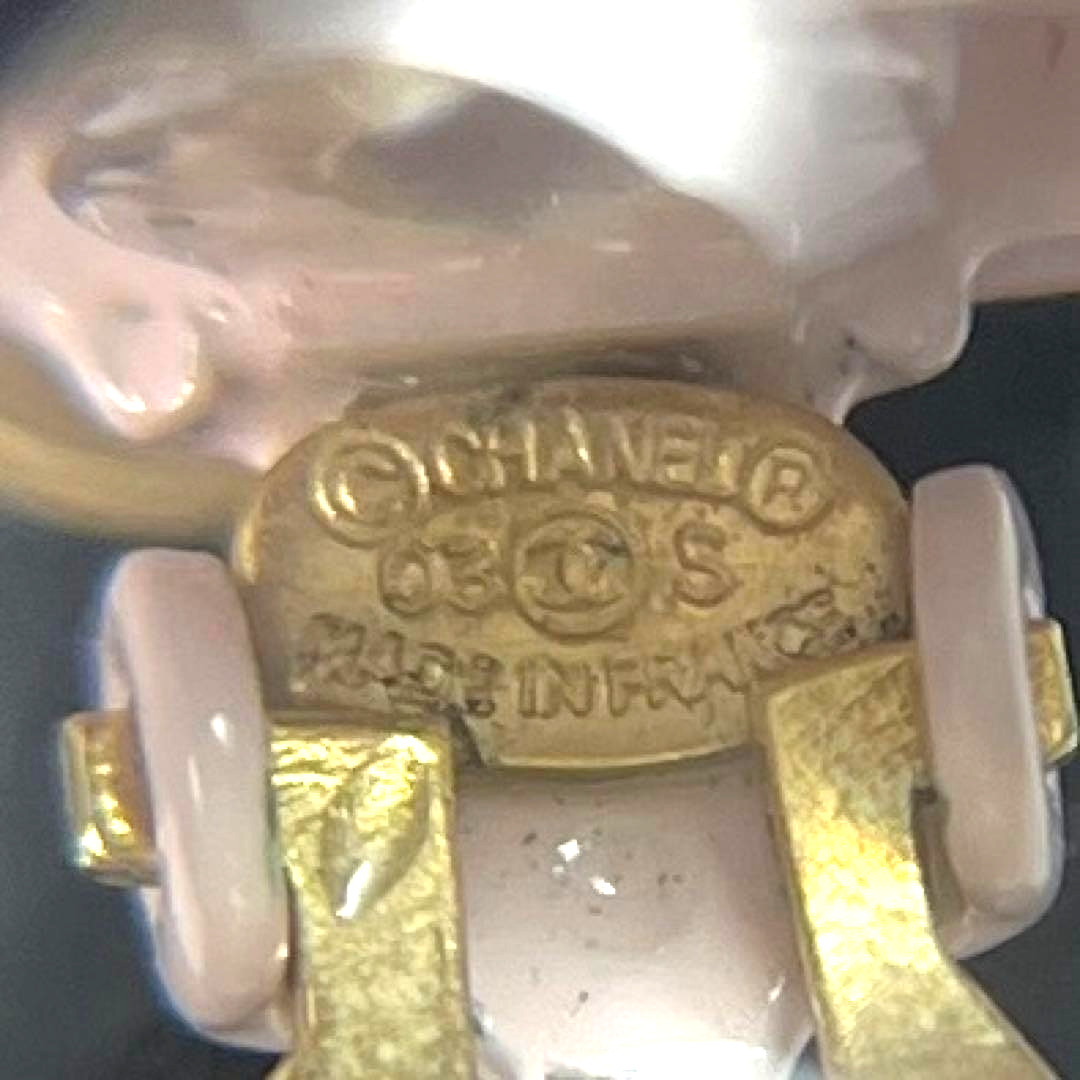 CHANEL 03S Pink CC Logo Dangle Clip On Earrings Orange Vintage Auth