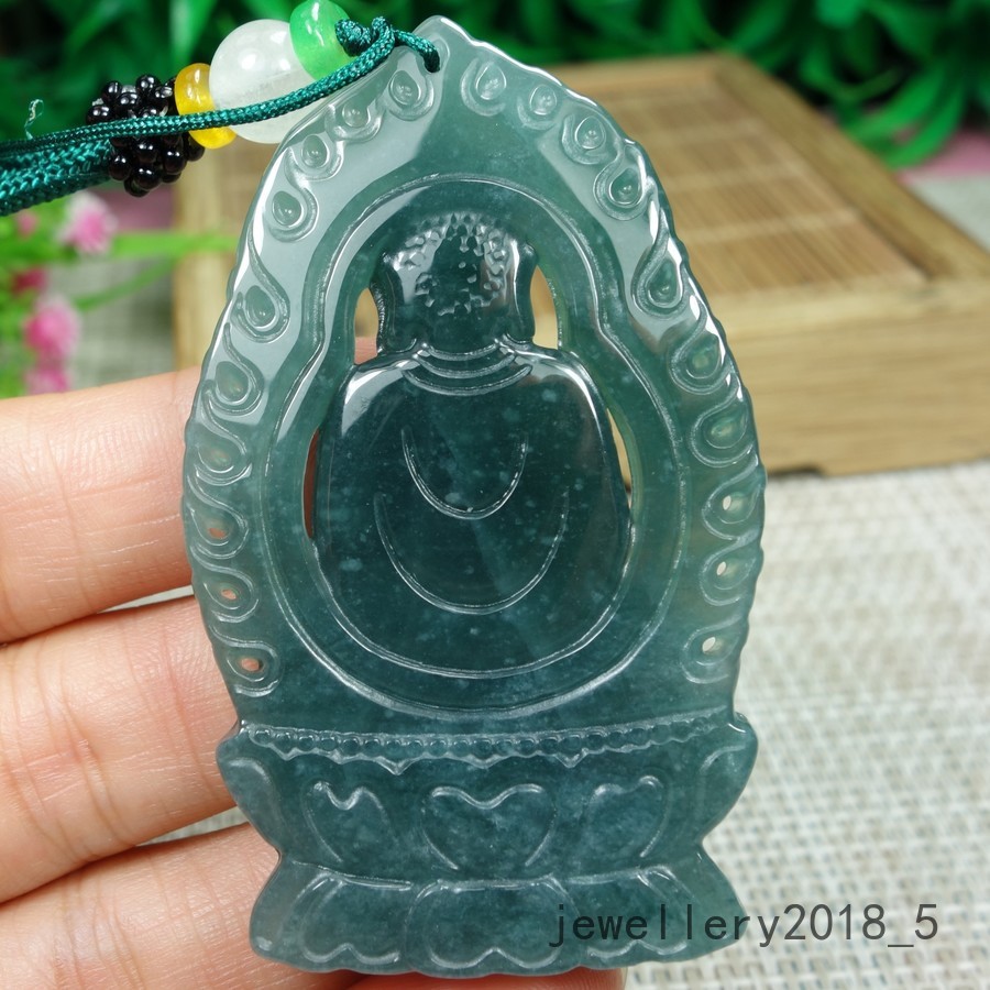 Certified Icy Green 100% Natural A jadeite Jade Pendant~Buddha 大日如来佛