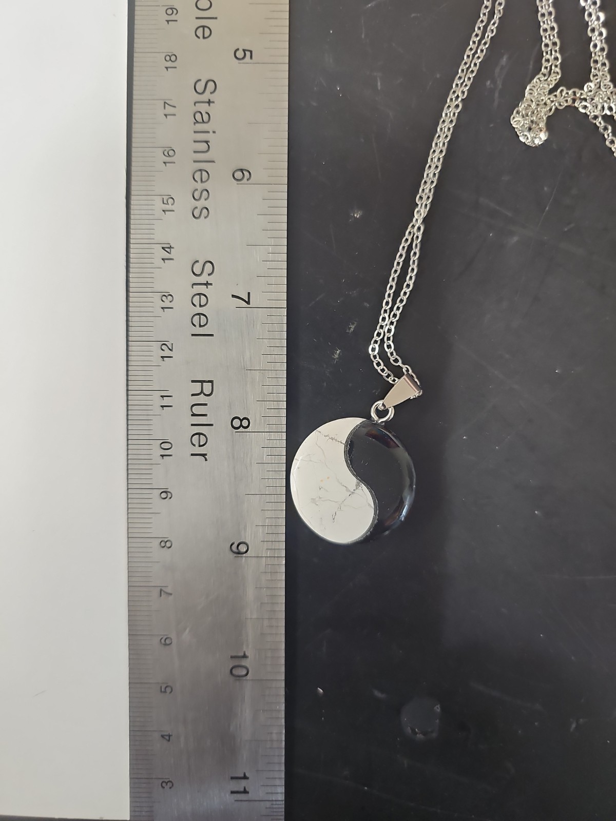 Natural Black Obsidian & White Howlite Yin Yang Tai Chi Pendant Necklace Balance