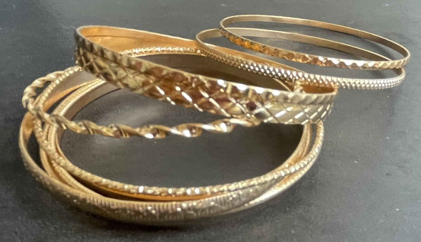 10 Bangle Golden Bracelets Stackable Adjustable Lot As Shown