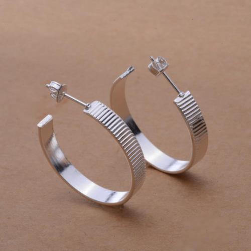 Pretty New Silver Plated Line Textured 1″ Round Stud Post Back Hoop Earrings