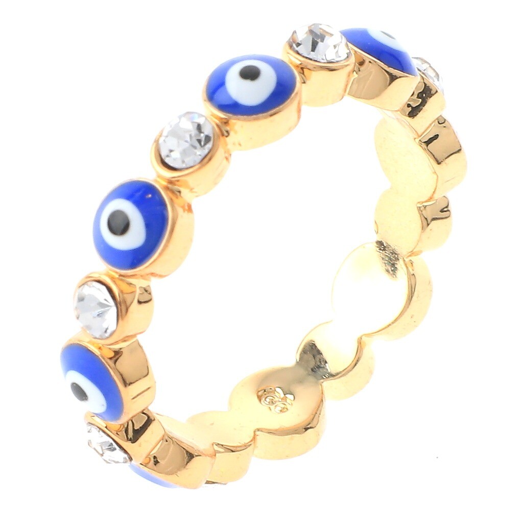 Gold Tone Gold Plated Ring With Evil Eye & Clear Rhinestone RG1000-BU7