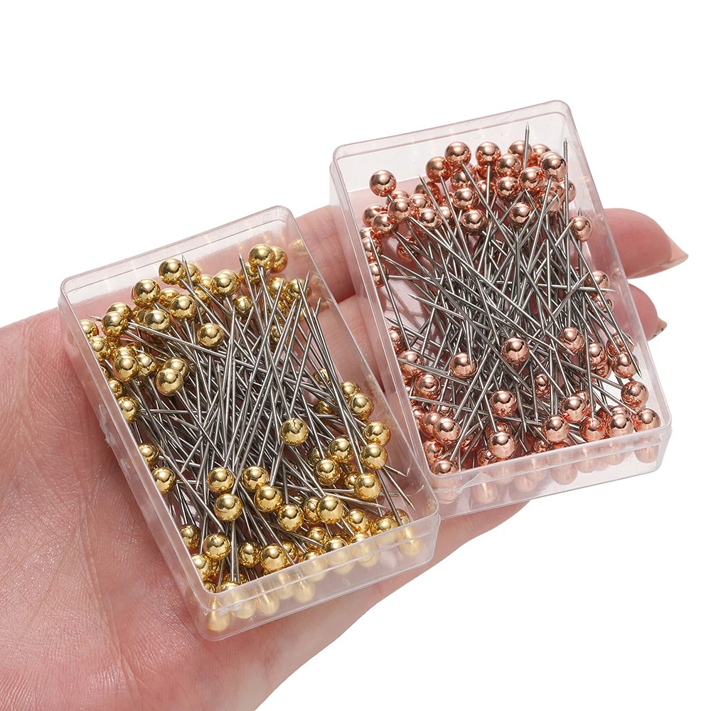 100Pcs/Box Stainless Steel round Pearl Head Needles Stitch Straight Push Sewing