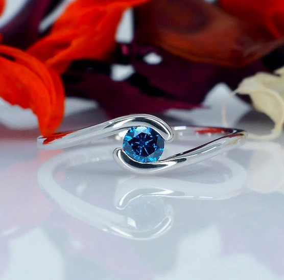 0.35CT Simulated Blue Topaz Women Solitaire Party Ring In Solid 10K White Gold