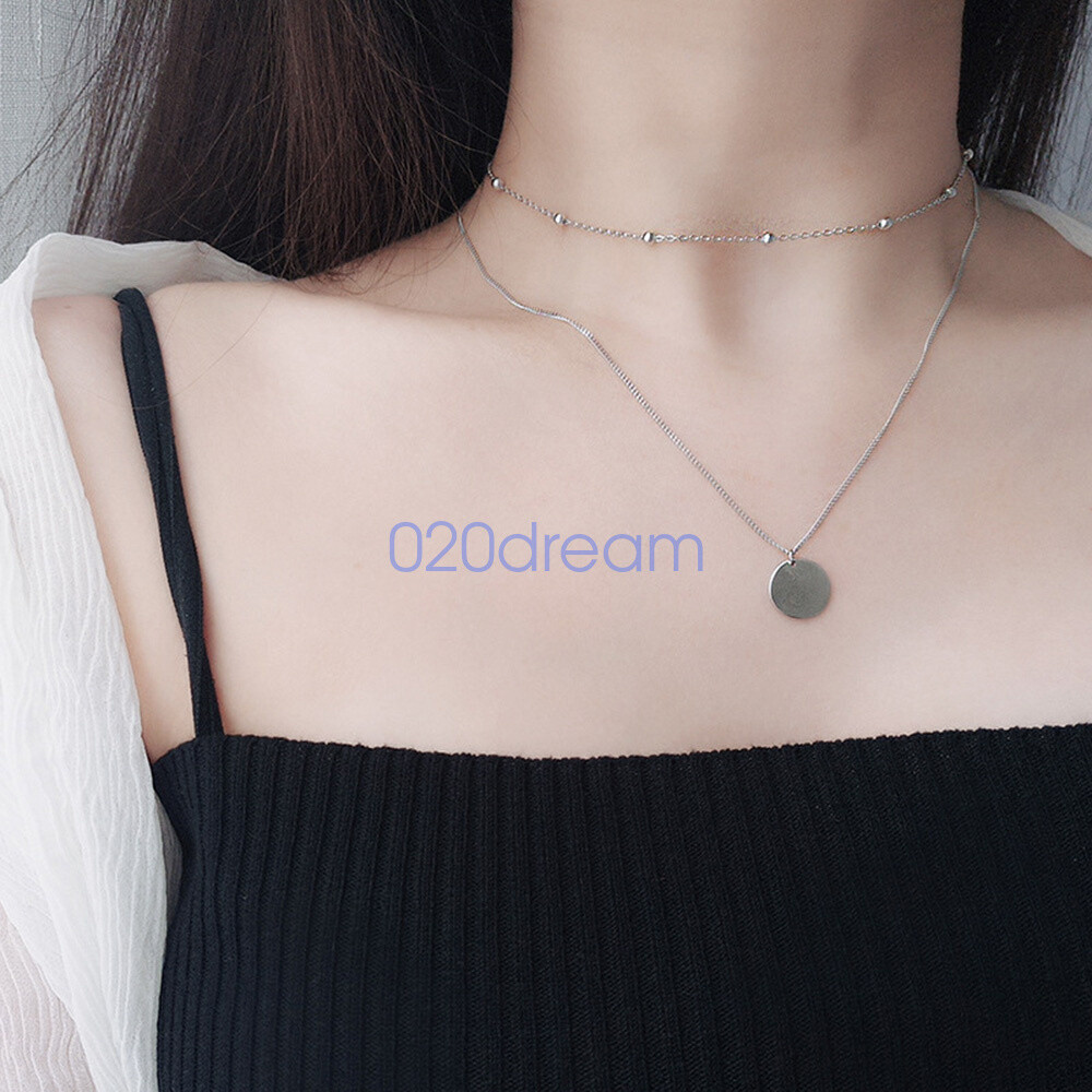 Real 925 Sterling Silver Pendant Necklace Curb/Trace Chain Double Deck Extend