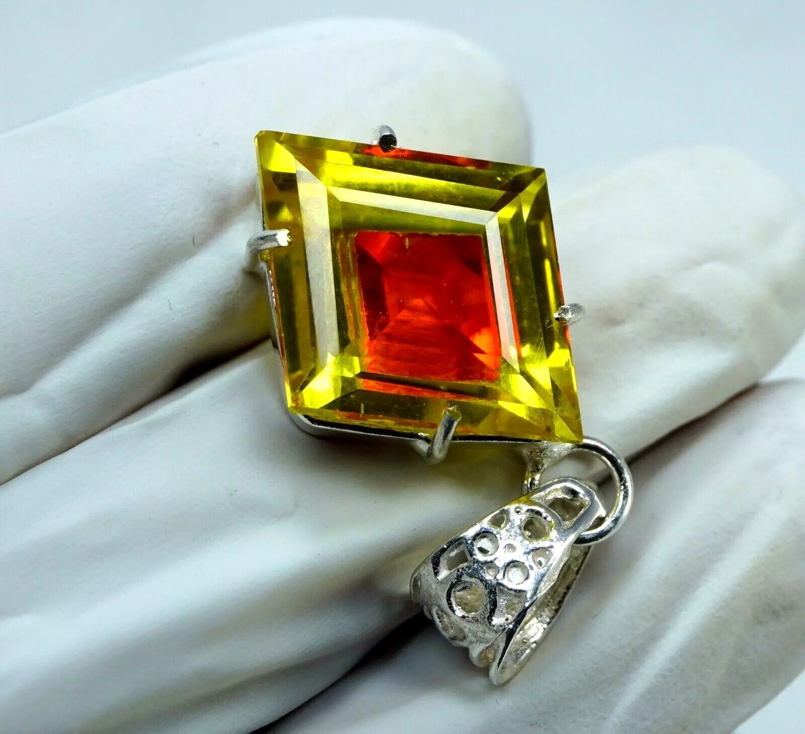 Unheated Fancy Natural 35 Ct Bi-Color Pitambari Sapphire 925 Silver Pendant Gem