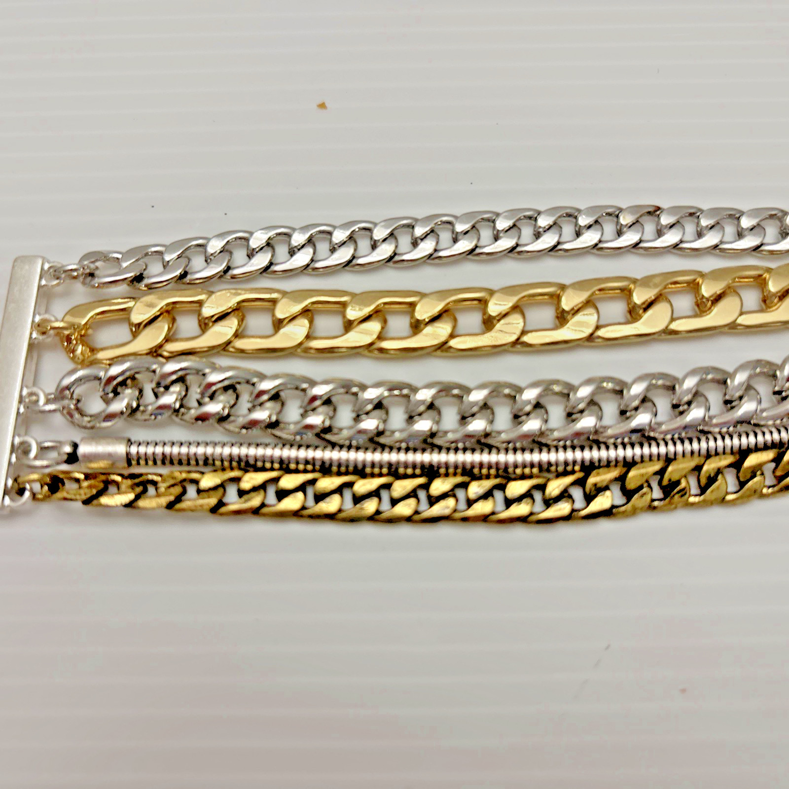 Jenny Bird Bracelet Two Tone Mixed Chain Link Multi Strand Jewelry 7-9″ Signed