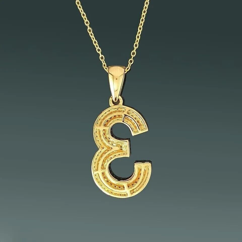 Men’s Customized 3 Number Pendant Round Simulated Diamond 14K Yellow Gold Plated
