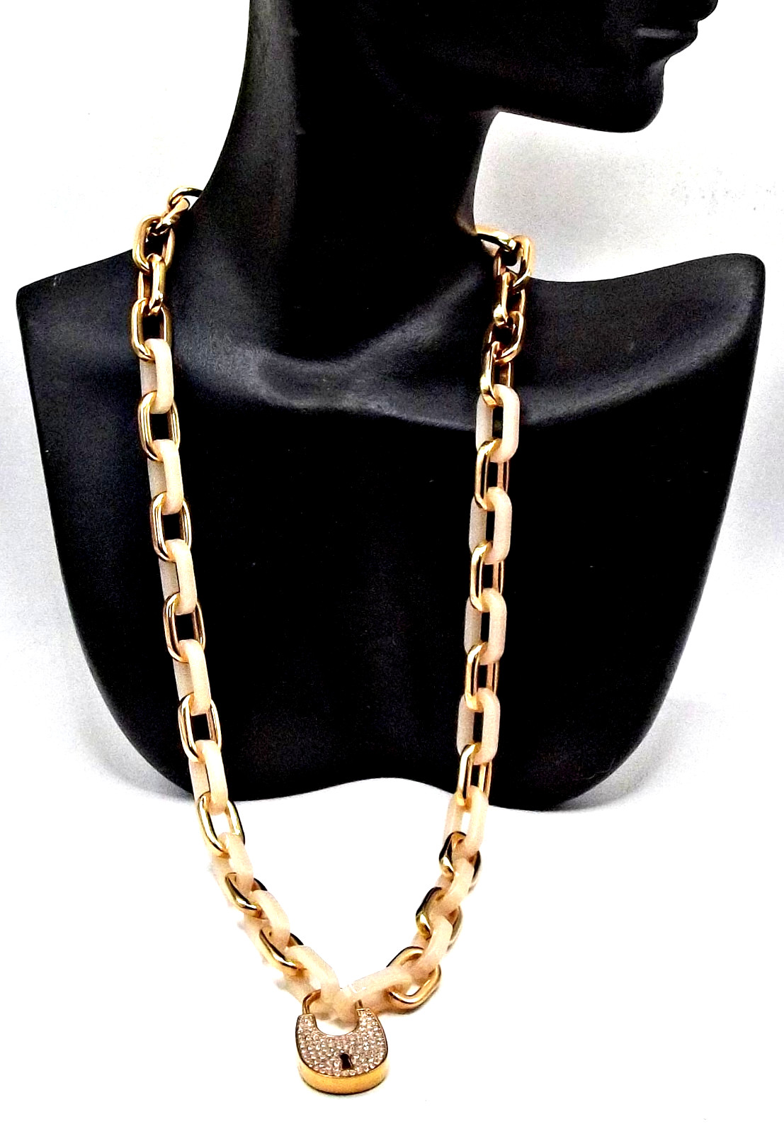Michael Kors MK Rose Blush Link & GT Link Chain Crystal Pave Padlock Necklace