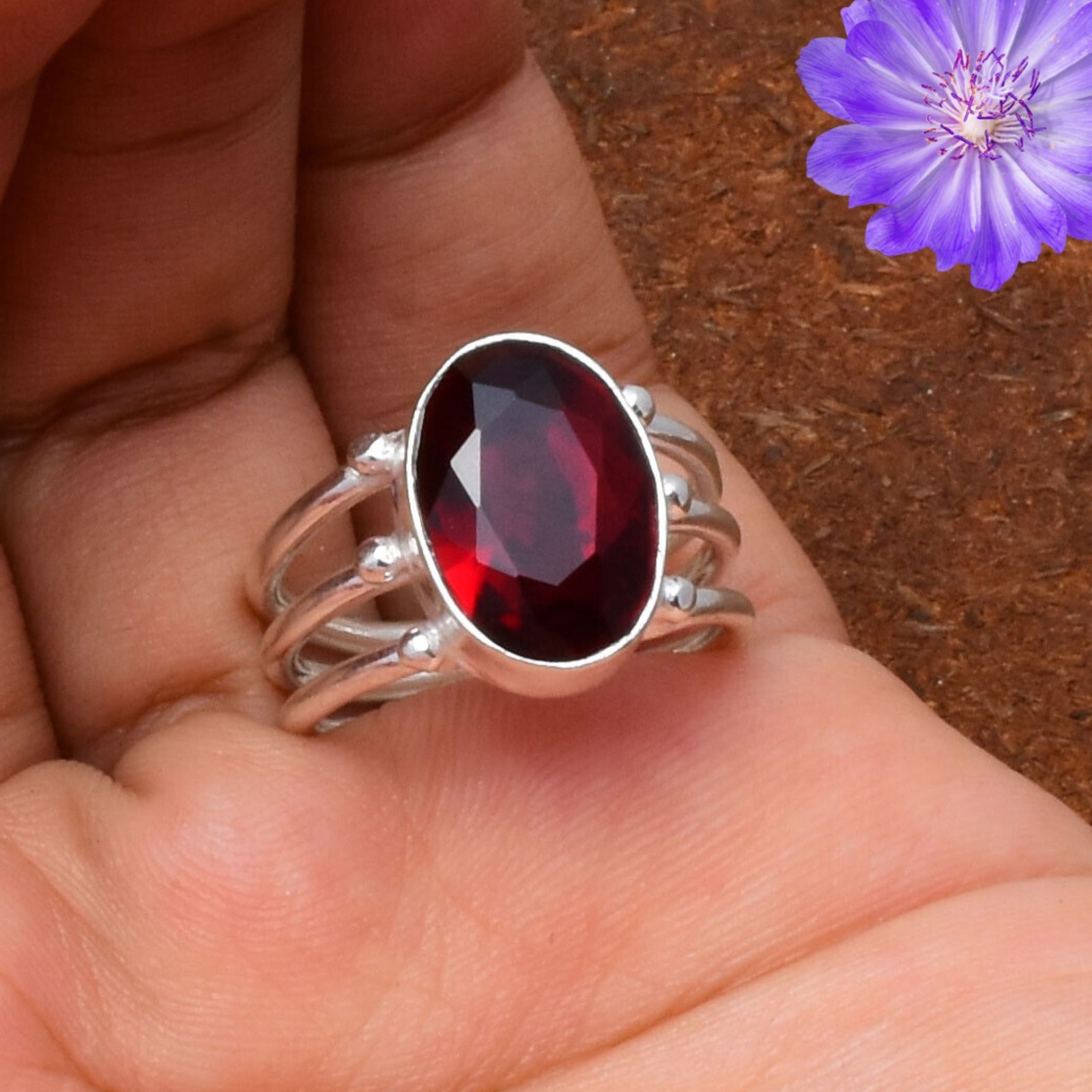 Mozambique Garnet Gemstone Handmade 925 Sterling Silver Ethnic Jewelry Ring