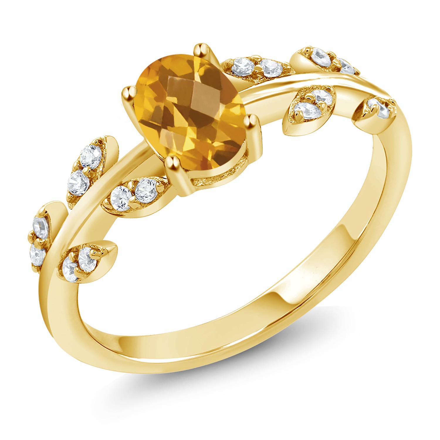 18K Yellow Gold Plated Silver 0.93 Ct Oval Checkerboard Yellow Citrine Ring