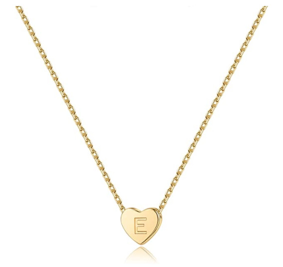 Mooham 14K Gold Plated Heart Initial E Necklace w/ Gift Box