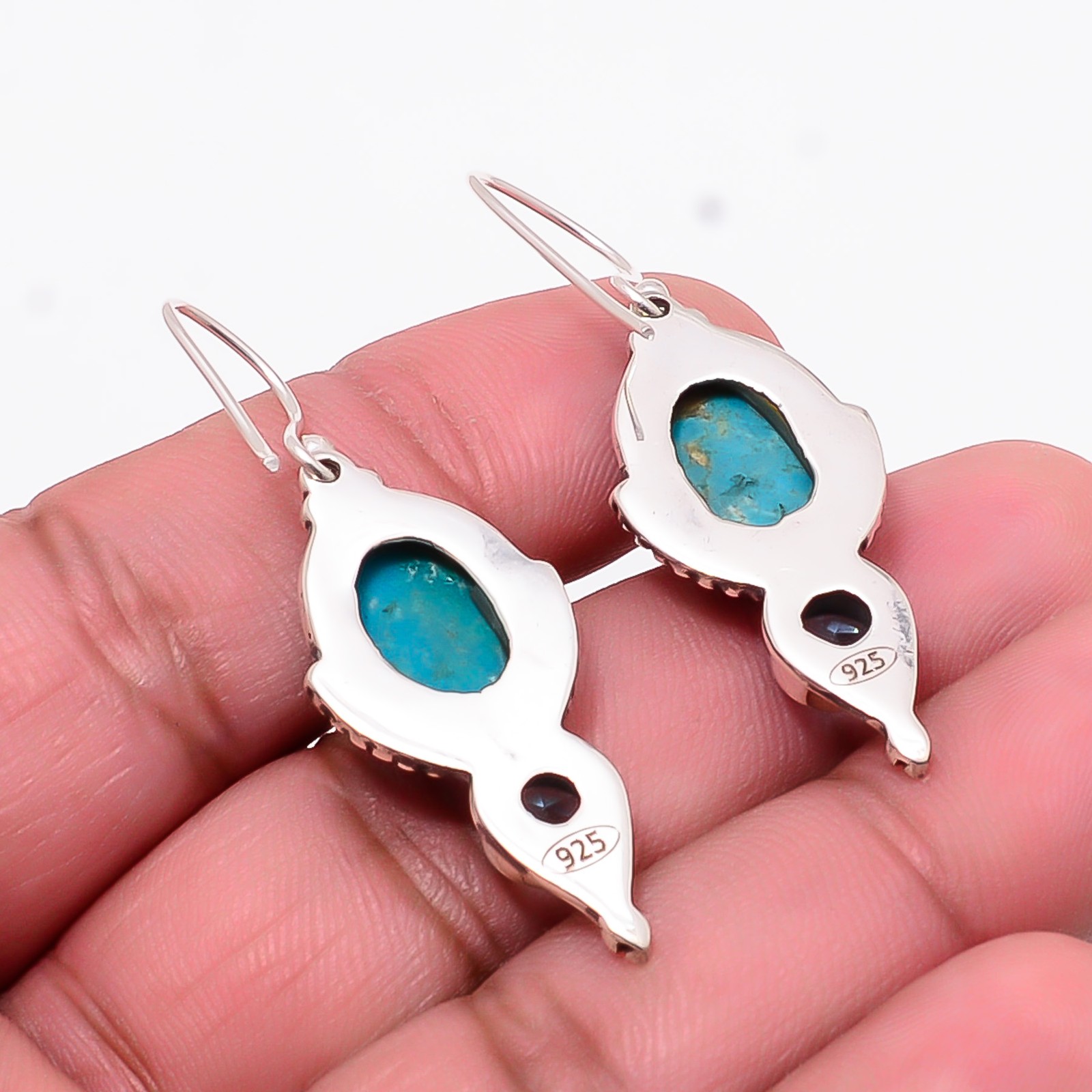 Turquoise – Tibet & Blue Topaz Oxidised Handmade 925 Silver Earring 1.82 E109548