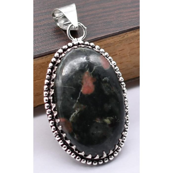 Bloodstone Natural Gemstone Ethnic Silver Plated Pendant 2.5″ J 30