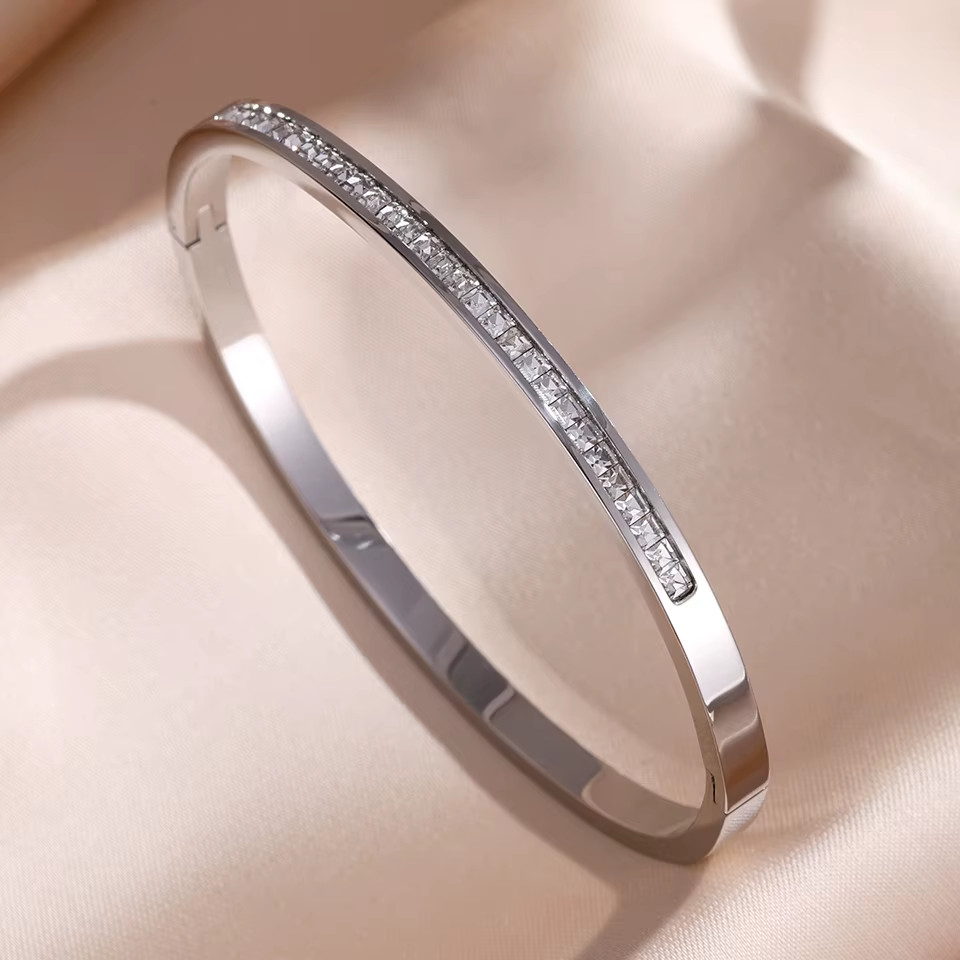 ZAKOL 5/1Pcs Sparkling Zirconia Inlaid Stainless Steel Bracelet Set for Women St
