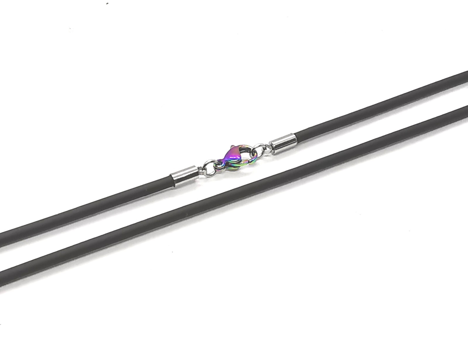 2.5mm Silicone Rubber Necklace With Rainbow Clasp. Black, Brown Or White.