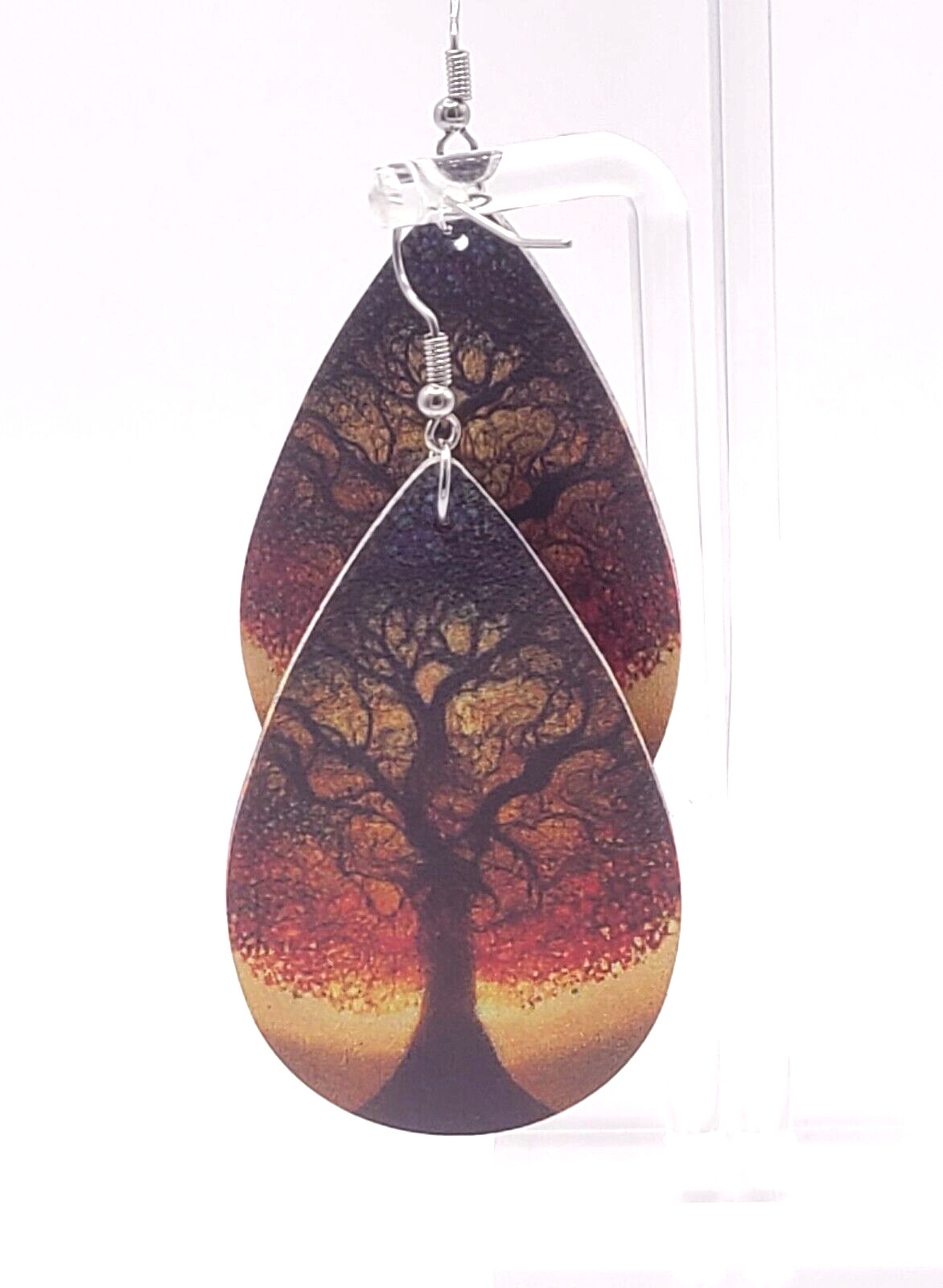 EARRINGS GORGEOUS TREE Acrylic TEARDROP 2 & 1/2″ L HOOK #209