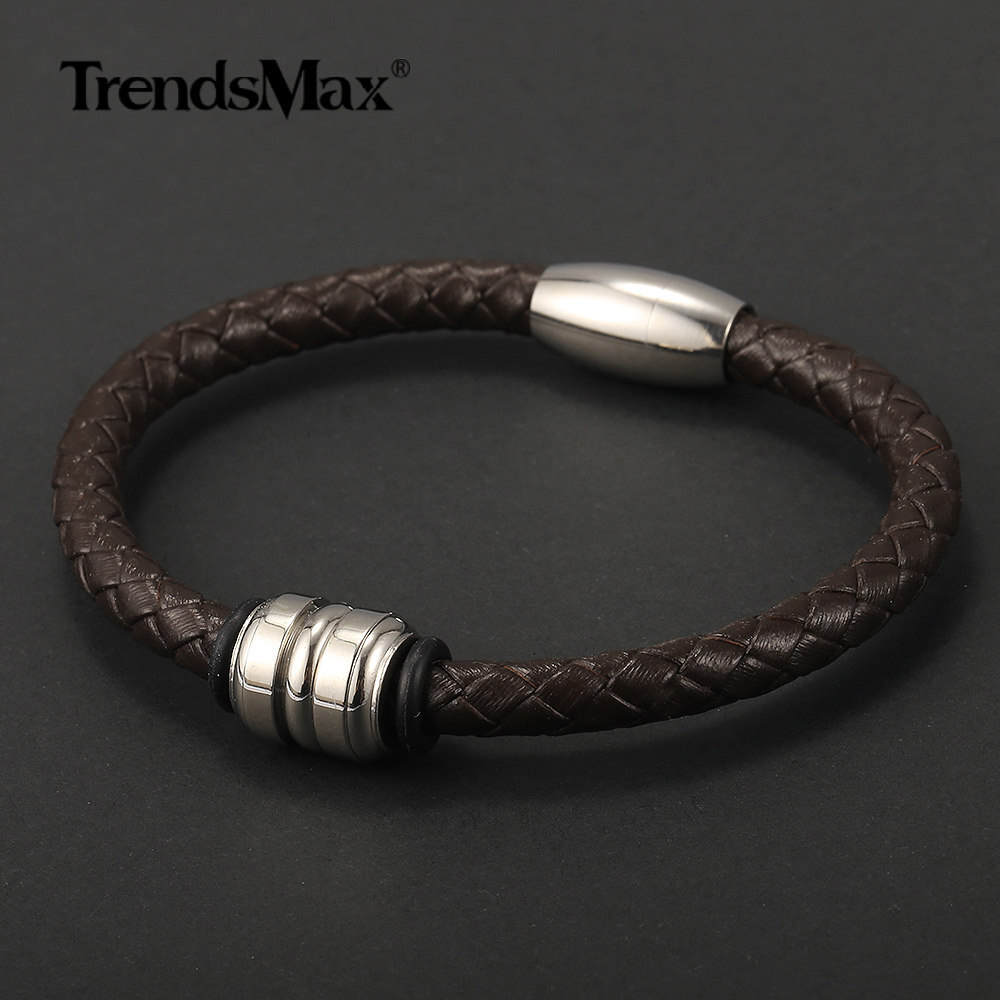 6mm Man-made Braided Leather Rope Bracelet Magnetic Clasp Bead Charm 7/8/9/10″