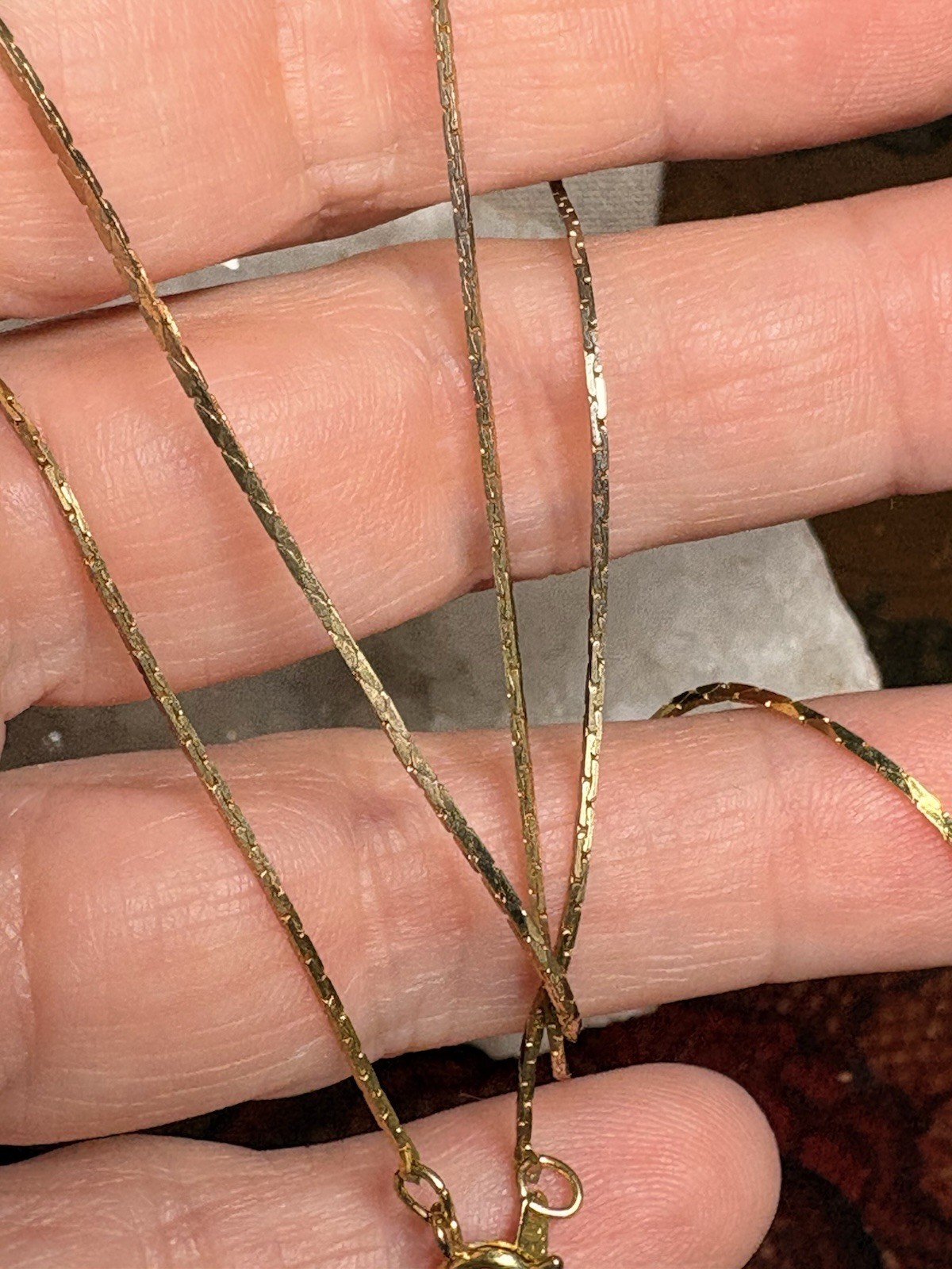 Vintage Korea 22in Gold Tone Chain Pendant Necklace Pressed Flower Gold Trim