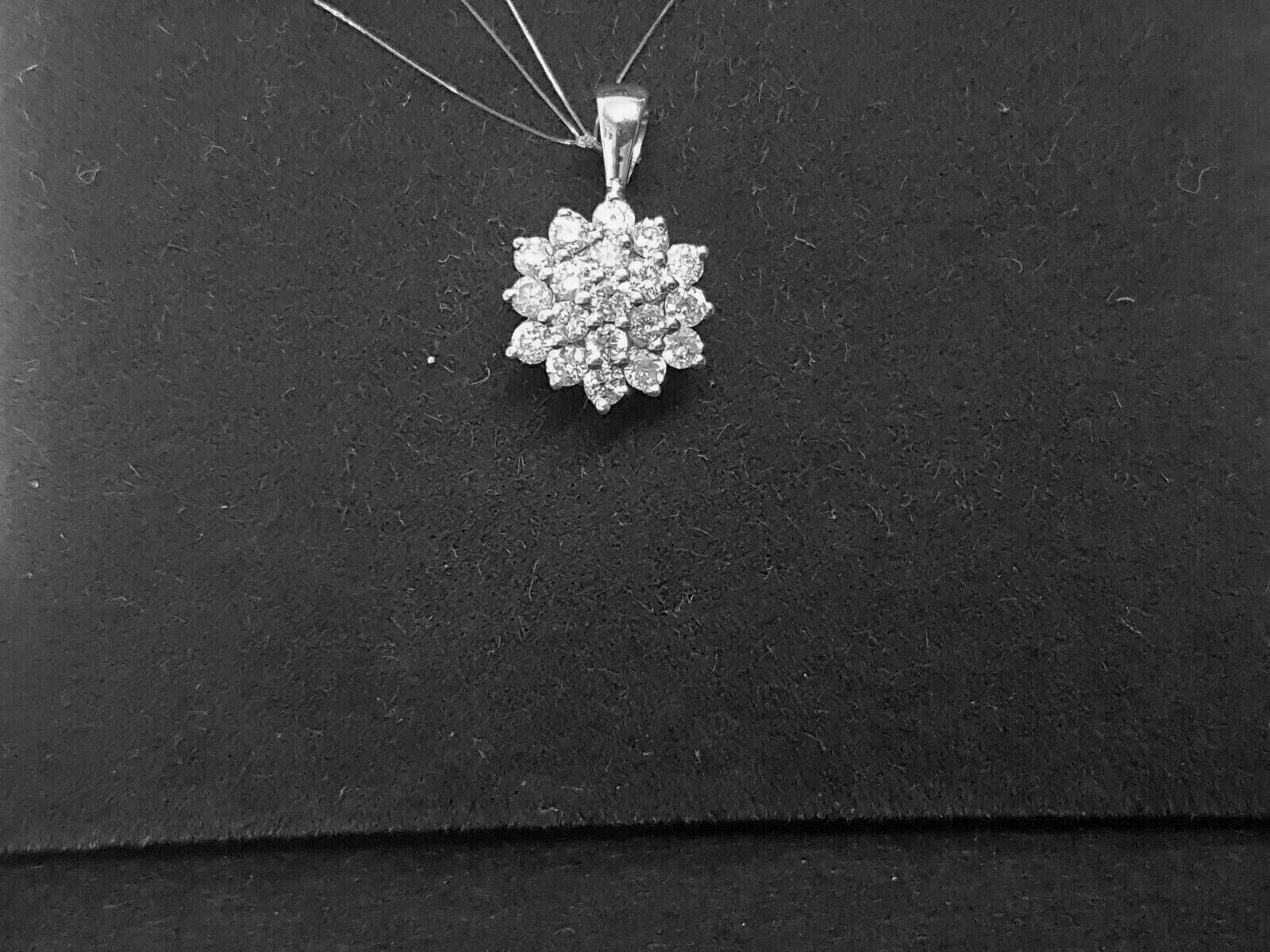 0.75Ct Simulated Diamond Cluster Pendant Necklace 10k White Gold Plated Silver