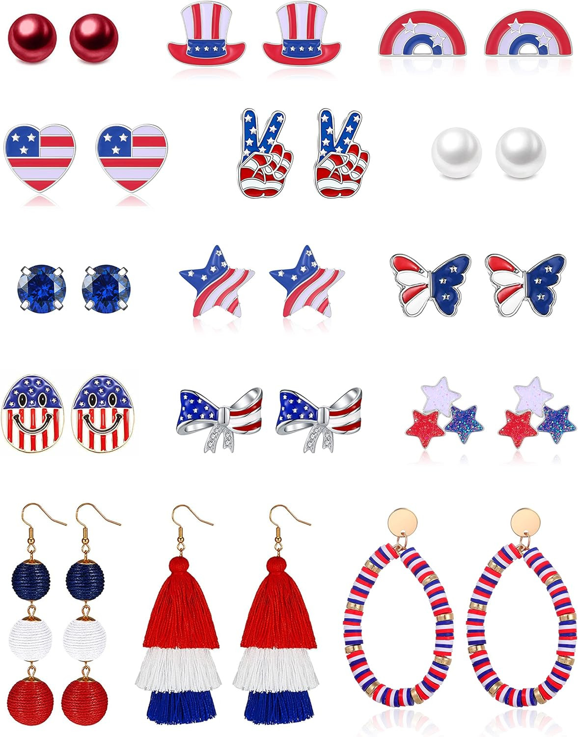 15 Pairs 4Th of July Stud Earrings Set for Teens Girls Women | Cute American Fla