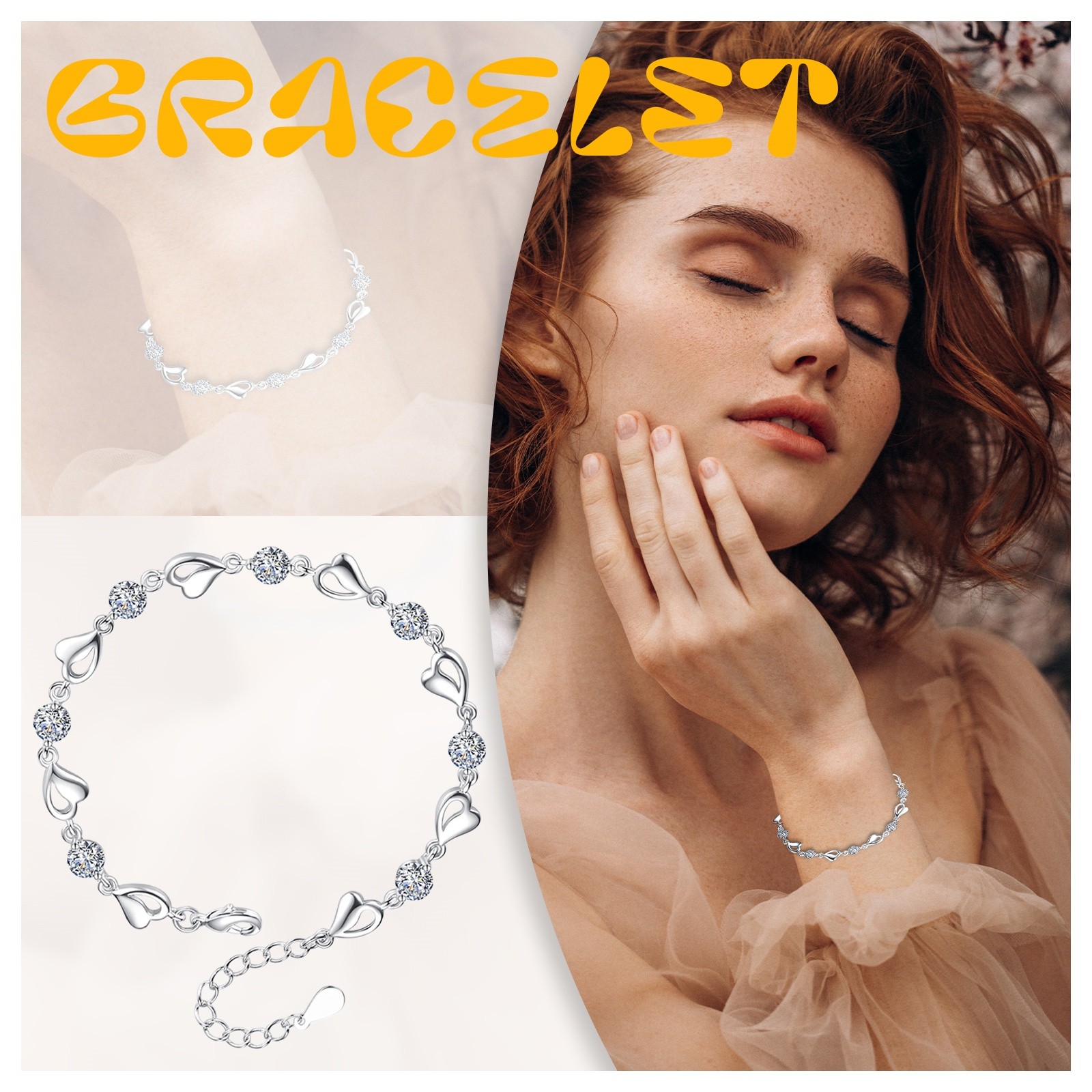 Women’s Heart-shaped Tennis Bracelet Stainless Steel Cubic Zirconia Chain Link