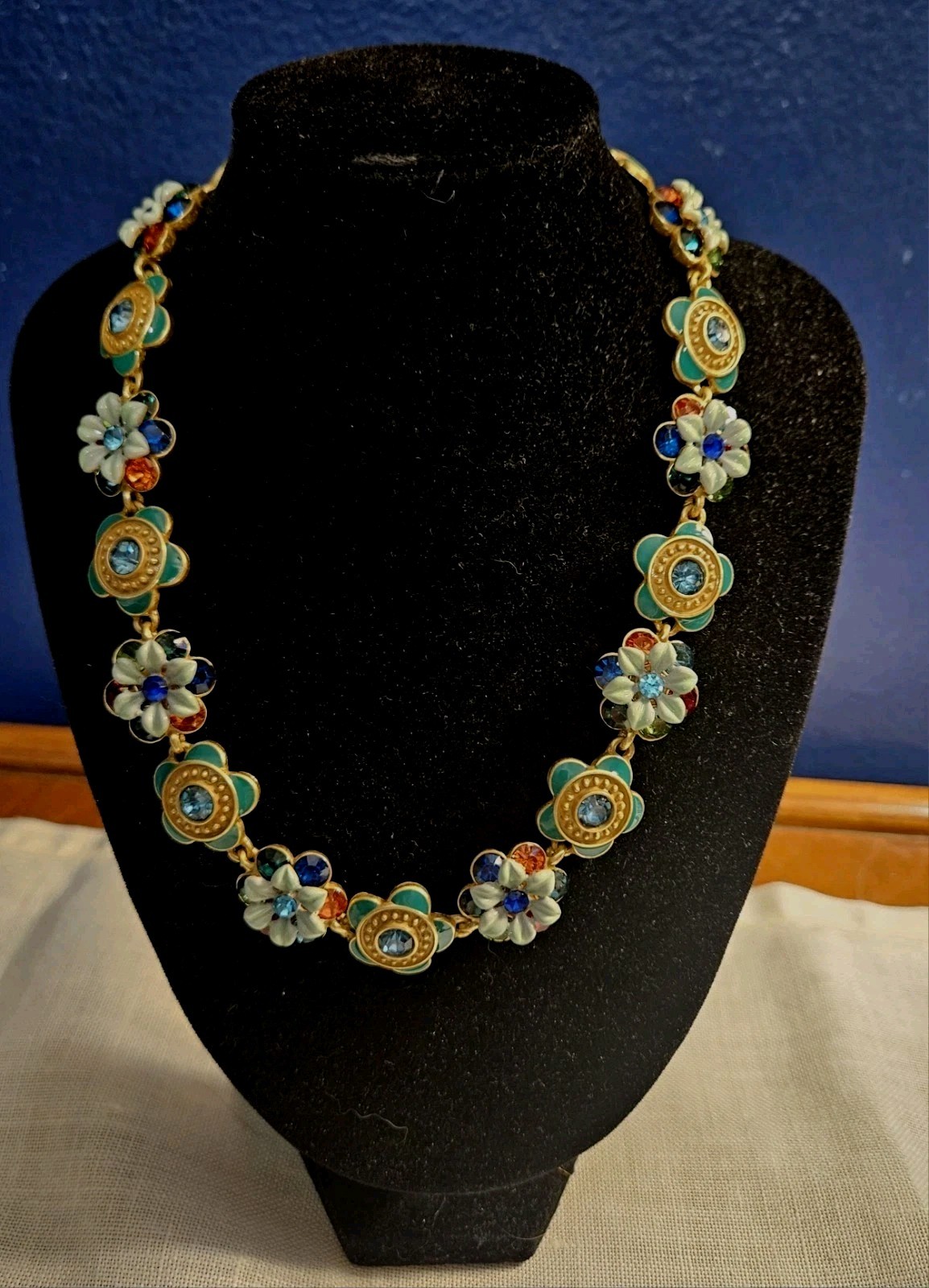 Double Layer 18k Plated Over Copper Alloy 3D Flower and Rhinestone Necklace