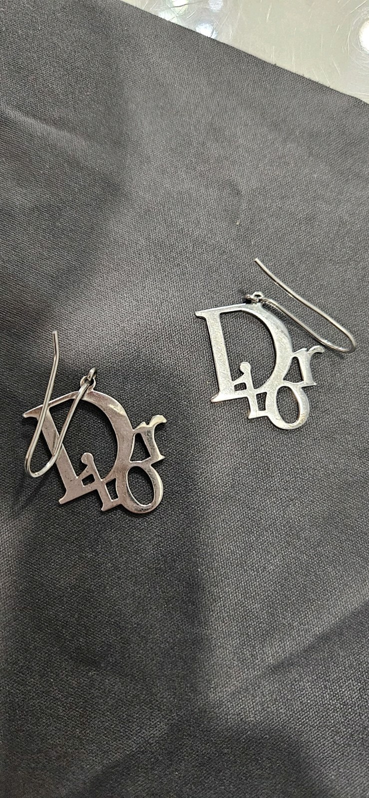 VINTAGE CHRISTIAN DIOR BY JOHN GALLIANO SILVER LOGO DROP EARRINGS