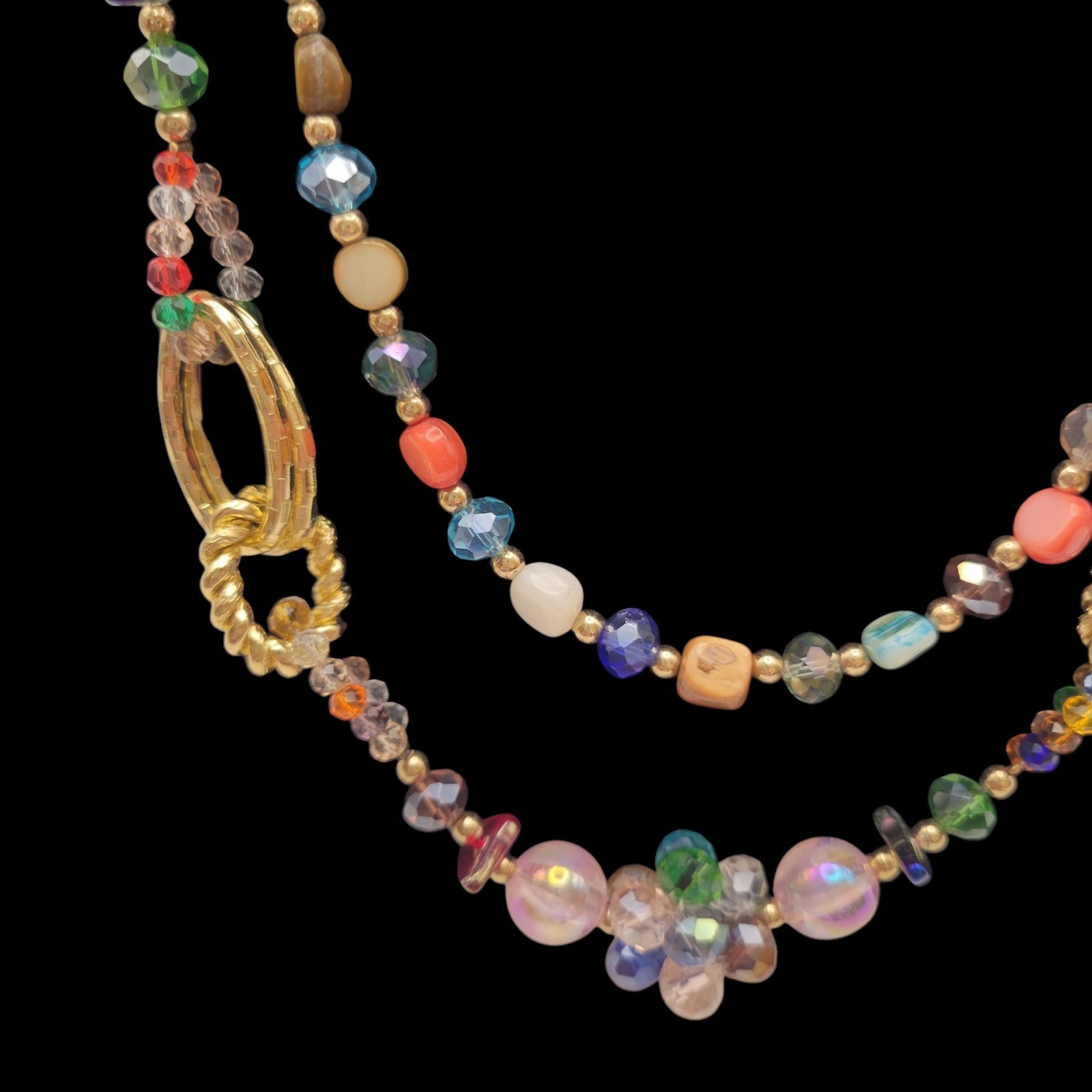 Necklace Earrings Multicolor 28″ Beads Varies Goldtone Lightweight Spring