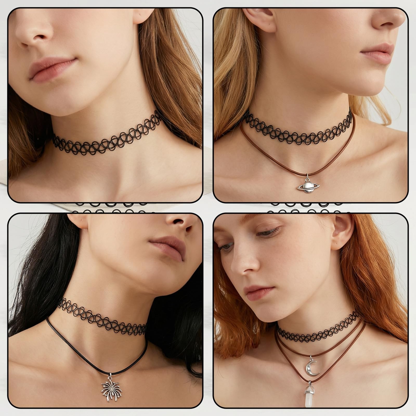 12PCS 90s Tattoo Choker Necklace Set – Black Stretchy General-purpose,