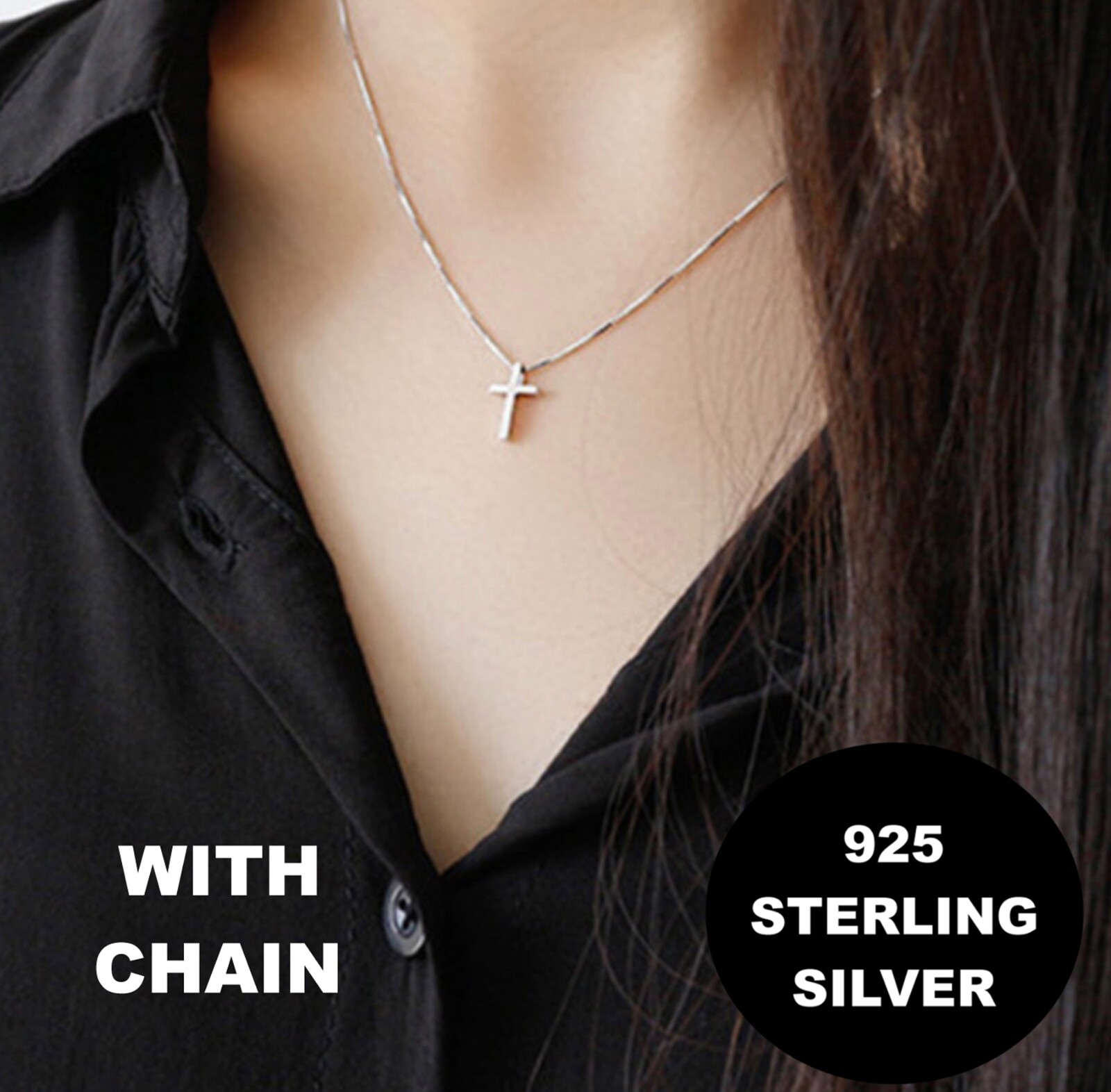 Small Plain & Simple Cross Pendant in SOLID 925 Sterling Silver – NEW!
