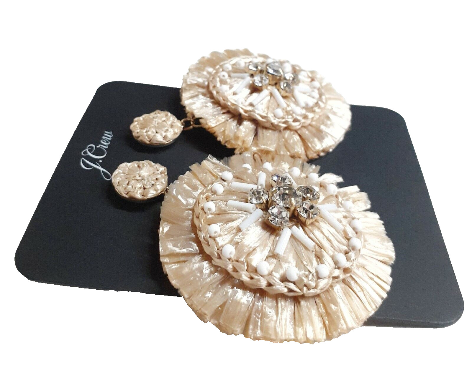 J.Crew Layered Raffia Sparkle Statement Earrings Natural Gold Plated AQ987 NWT