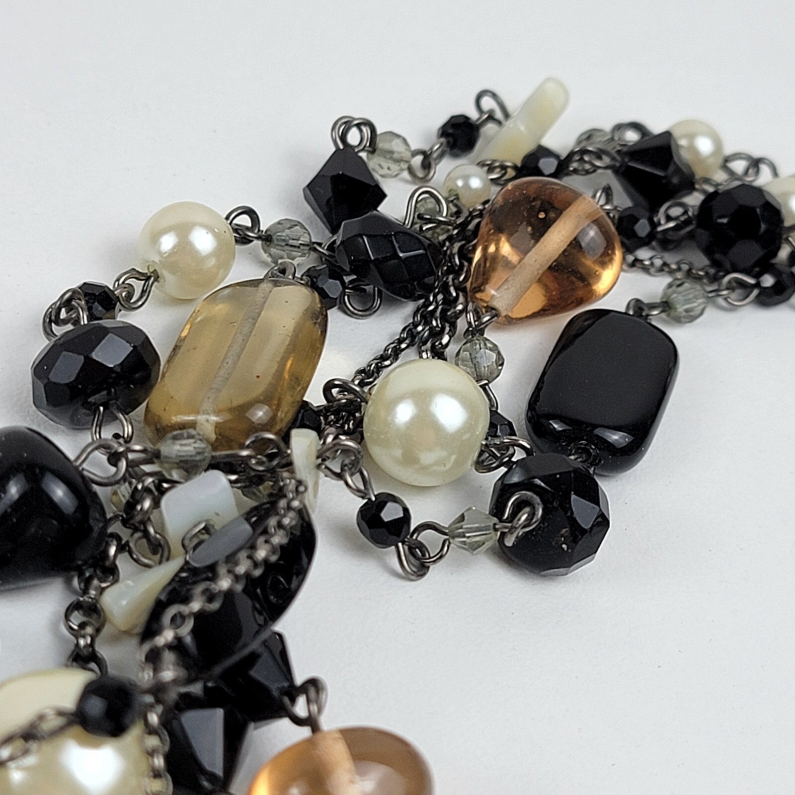 Lia Sophia Silver-Tone Multicolor Bead Charm Layered Necklace 5-Row 20.5 In