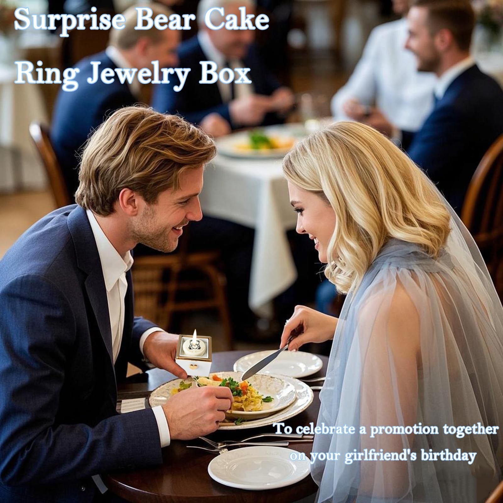 Little Bear Cake Rotating White Ring Box for Proposal, Engagement Ring Box We…