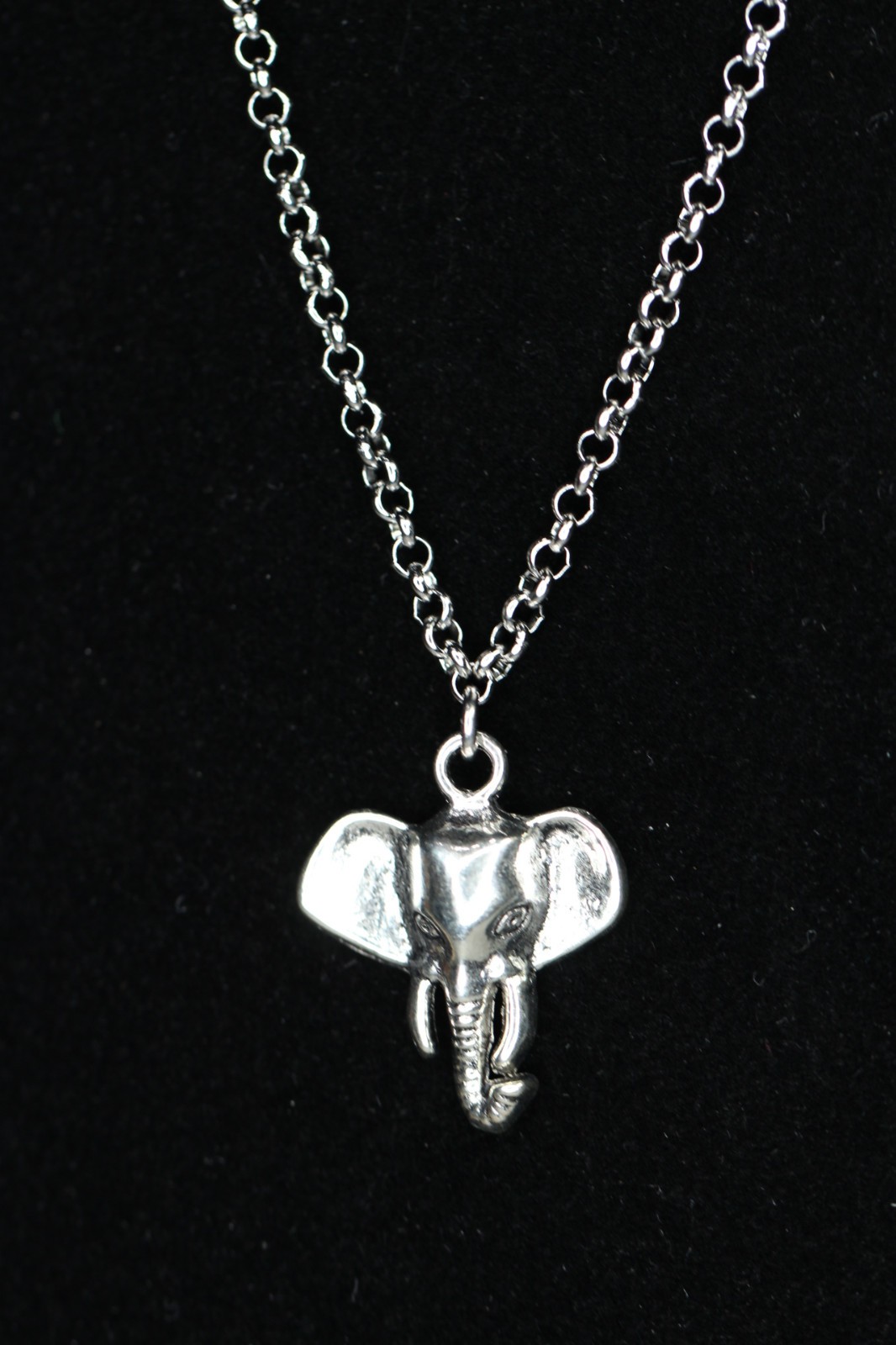 Elephant Necklace Silver Pewter Charm 1″ Pendant 3mm Stainless Chain 18″ Asia