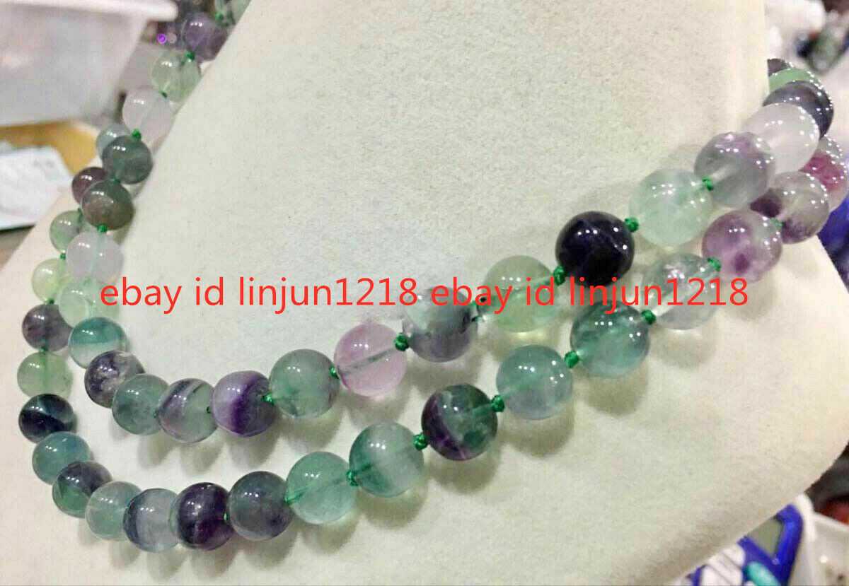 6/8/10mm Real Colorful Fluorite Crystal Gems Round Beads Necklace 14-50 in