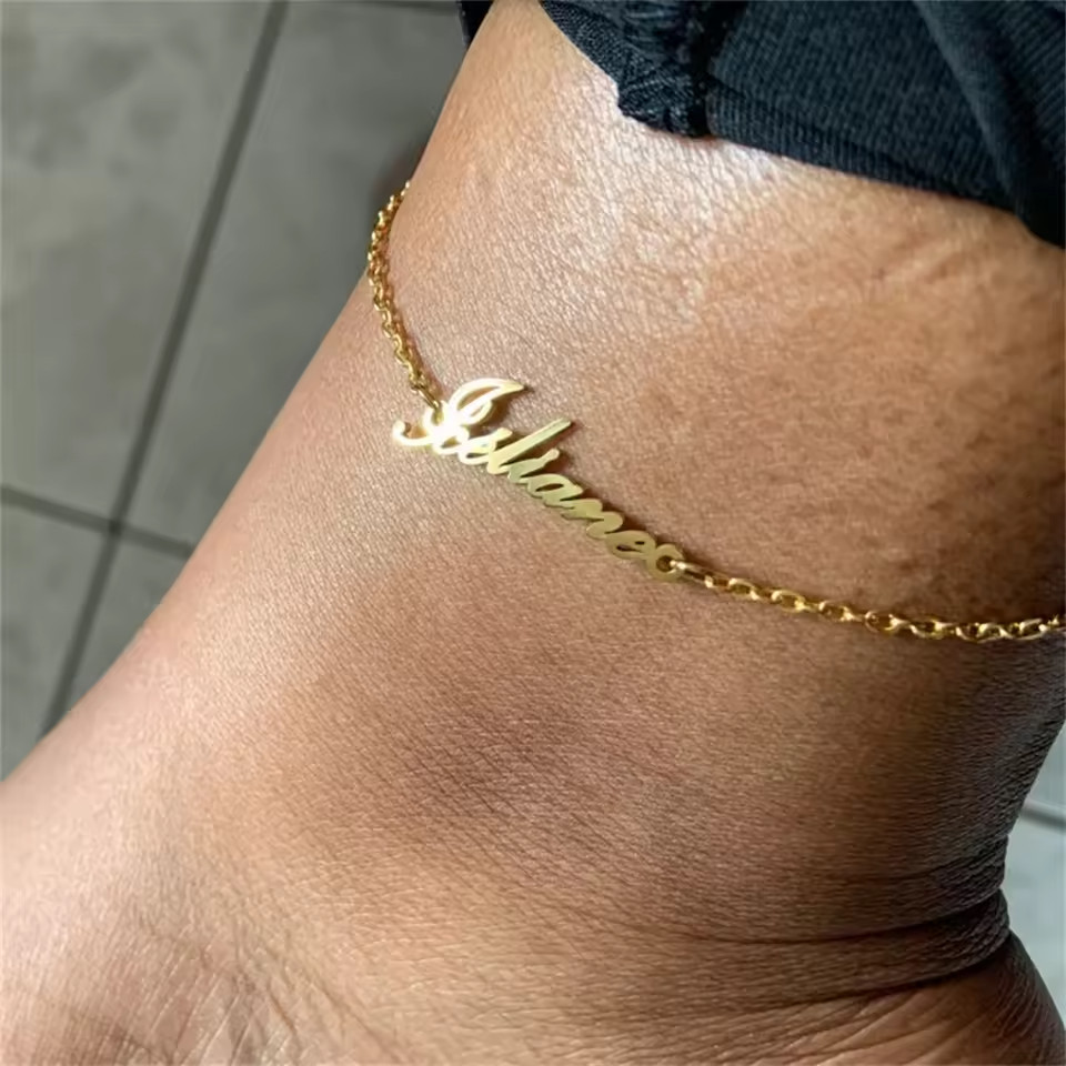 Custom Name Anklet Personalized Jewelry Stainless Steel Lobster Clasp Silver