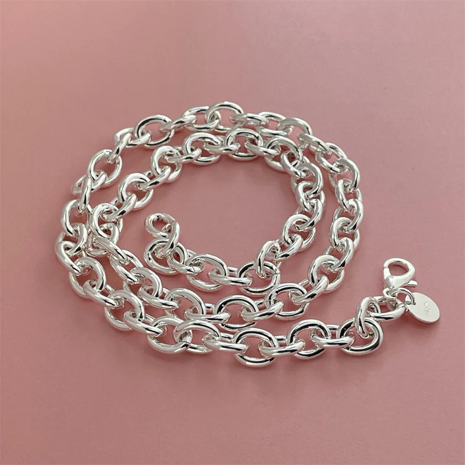 925 Sterling Silver Necklace Thick Chain Lobster Clasp 40-75cm Women Jewelry