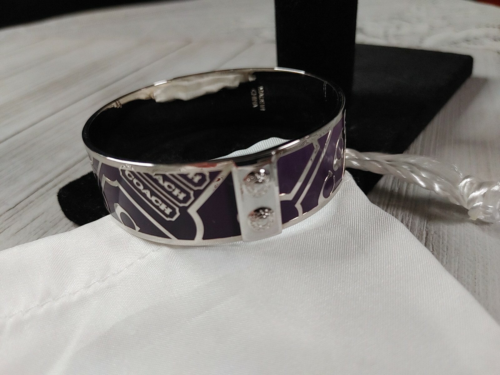Coach Purple Silver Bangle Bracelet .75″ Lozenge with Bag Style 94119