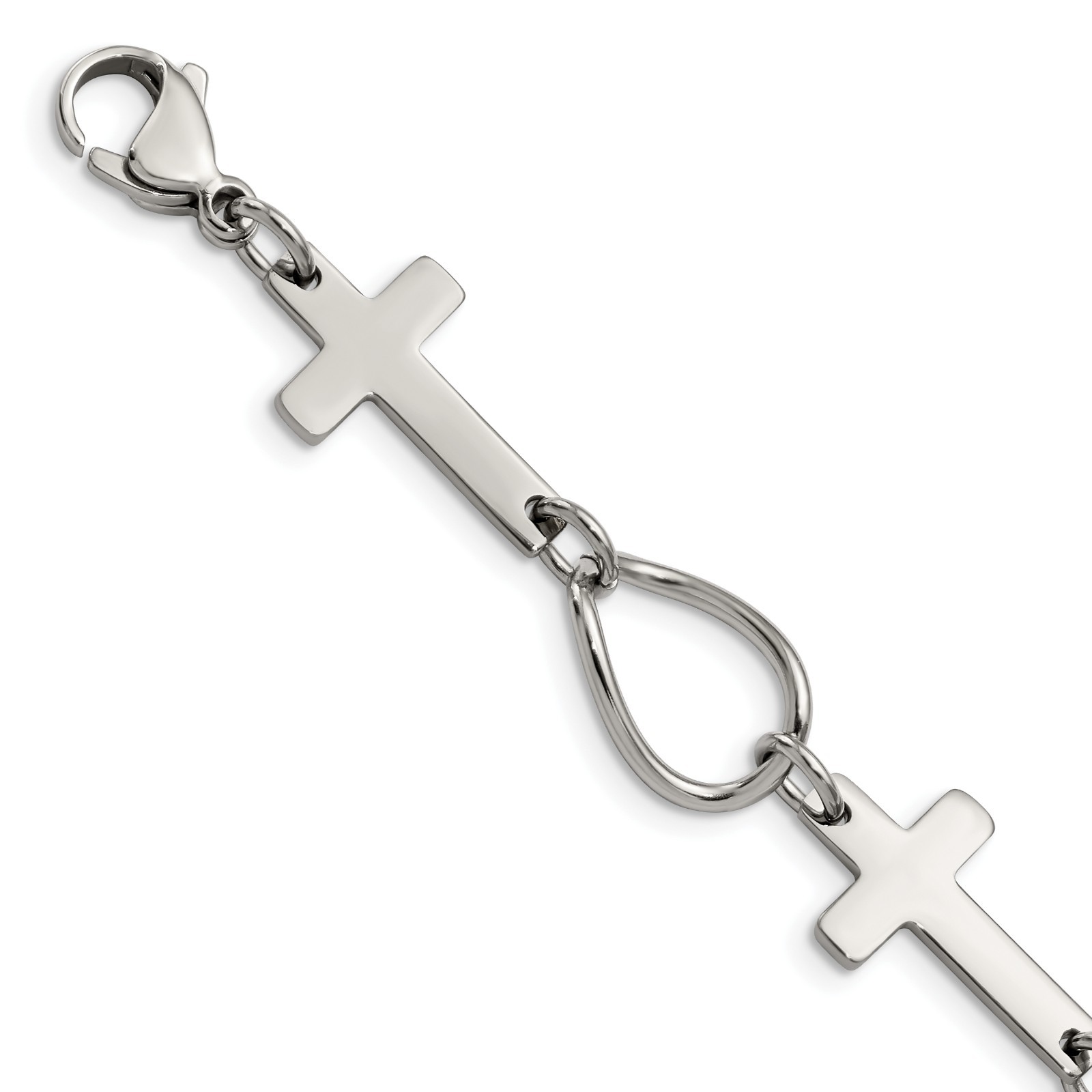 Chisel Stainless Steel 7.75 Inch Polished Cross Bracelet