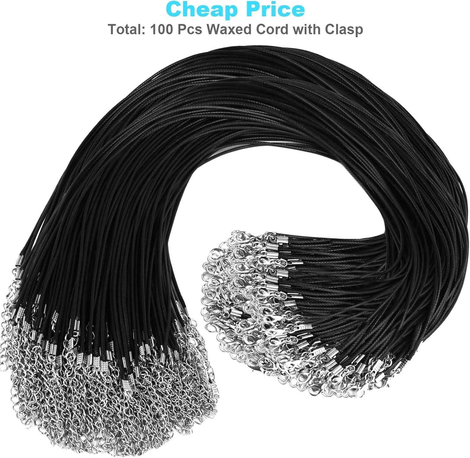 100Pcs Black Waxed Necklace Cord 18″ 1.5mm with Clasps Jewelry Supplies