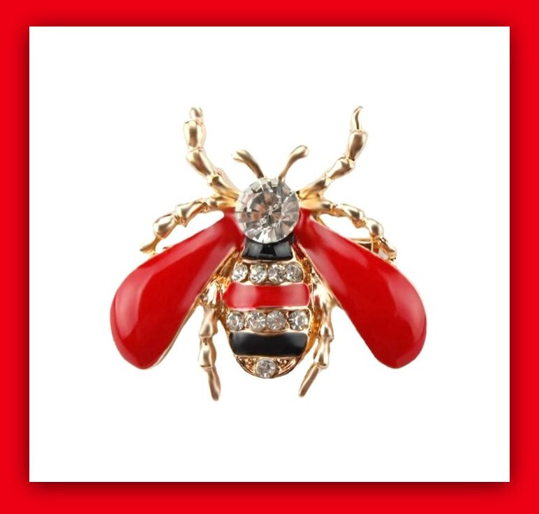 CUTE HONEY BEE RED & BLACK LADYBUG BROOCH PIN~MOTHERS DAY GARDENER GIFT~VINTAGE
