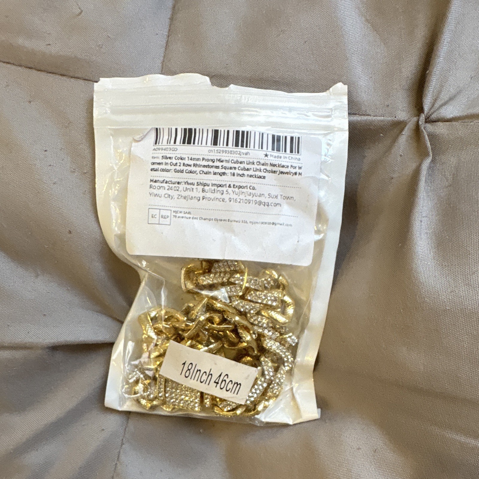 Gold Plated Iced Out Cuban Link Chain Necklace – Pavé Rhinestone, 18 in