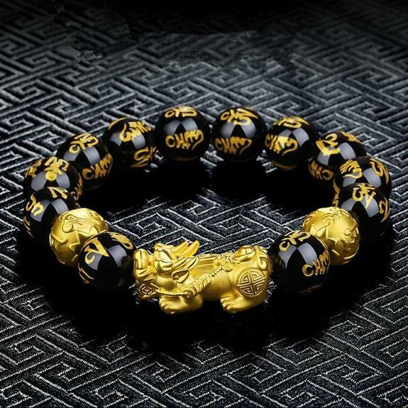 *NEW* Gold Pixiu Feng Shui Obsidian Bracelet For Good Luck + Wealth + Abundance